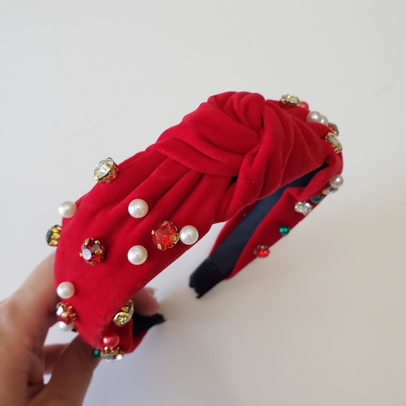 New Christmas Pearl Headband Creative Fried Dough Twists Braid Red Green - Picture 7 of 9